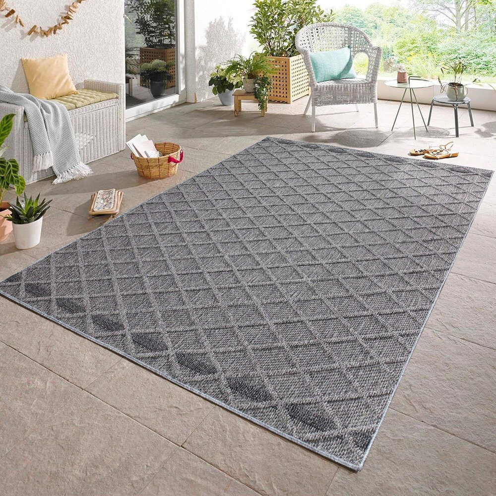 Tenedo Teppich für In & Outdoor Grau - Kariert Tenedo Teppich für In & Outdoor Grau - Kariert