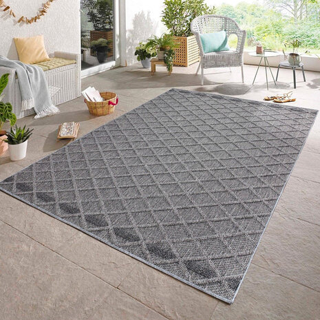 Tenedo Teppich für In & Outdoor Grau - Kariert Tenedo Teppich für In & Outdoor Grau - Kariert