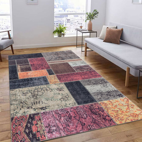 Amira Patchwork Design Multi Teppich - Waschbar Amira Patchwork Design Multi Teppich - Waschbar