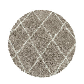 Azure Hochflorteppich kariert Beige - Rund Azure Hochflorteppich kariert Beige - Rund