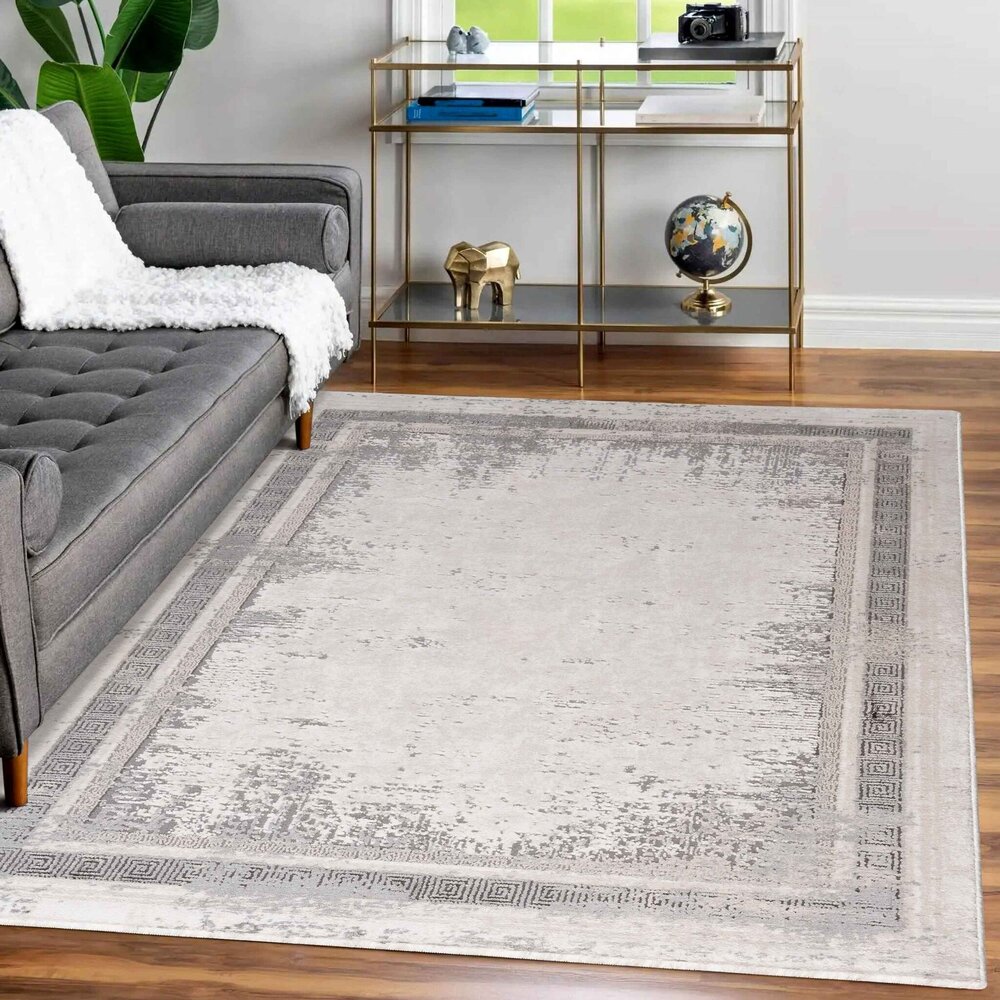 Teppich Tamara - Griechisches Motiv Modern Kurzflor - Grau