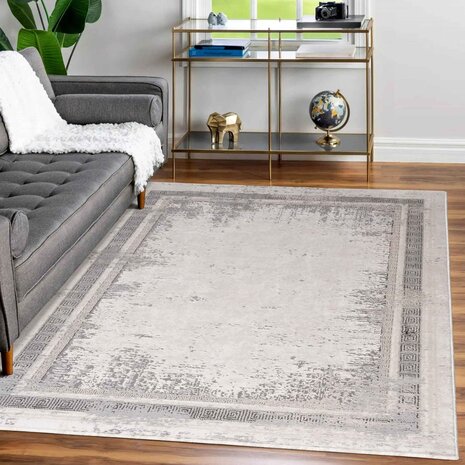Teppich Tamara - Griechisches Motiv Modern Kurzflor - Grau