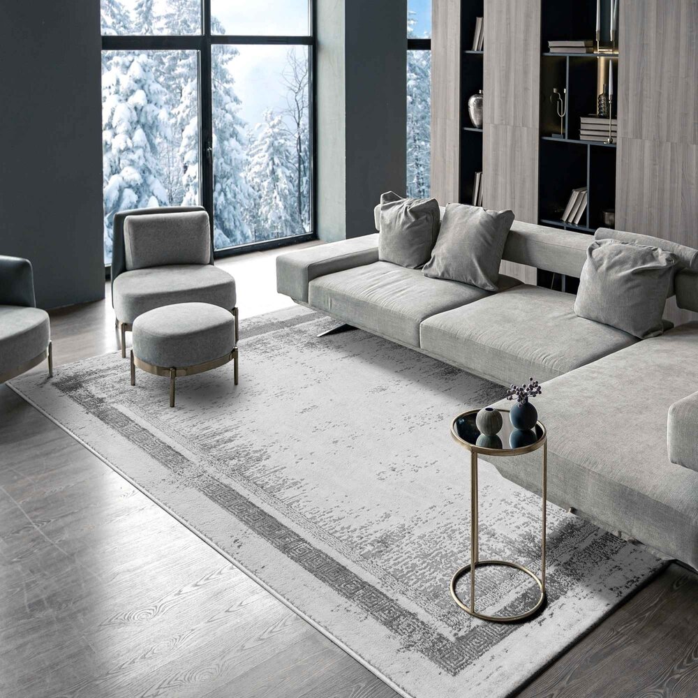 Teppich Tamara - Griechisches Motiv Modern Kurzflor - Grau