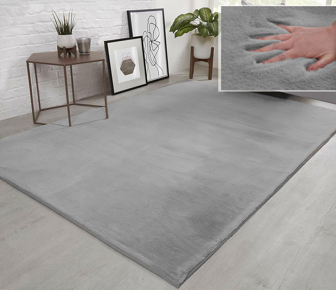 Flauschiger Teppich - Einfarbig Hochflor Superweich - HellGrau/Silber Flauschiger Teppich - Einfarbig Hochflor Superweich - HellGrau/Silber