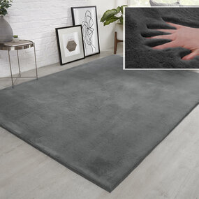 Flauschiger Teppich - Einfarbig Hochflor Superweich - Grau Flauschiger Teppich - Einfarbig Hochflor Superweich - Grau