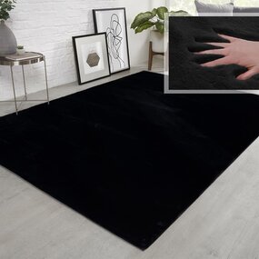 Flauschiger Teppich - Unifarbener Hochflor Superweich - Schwarz Flauschiger Teppich - Unifarbener Hochflor Superweich - Schwarz