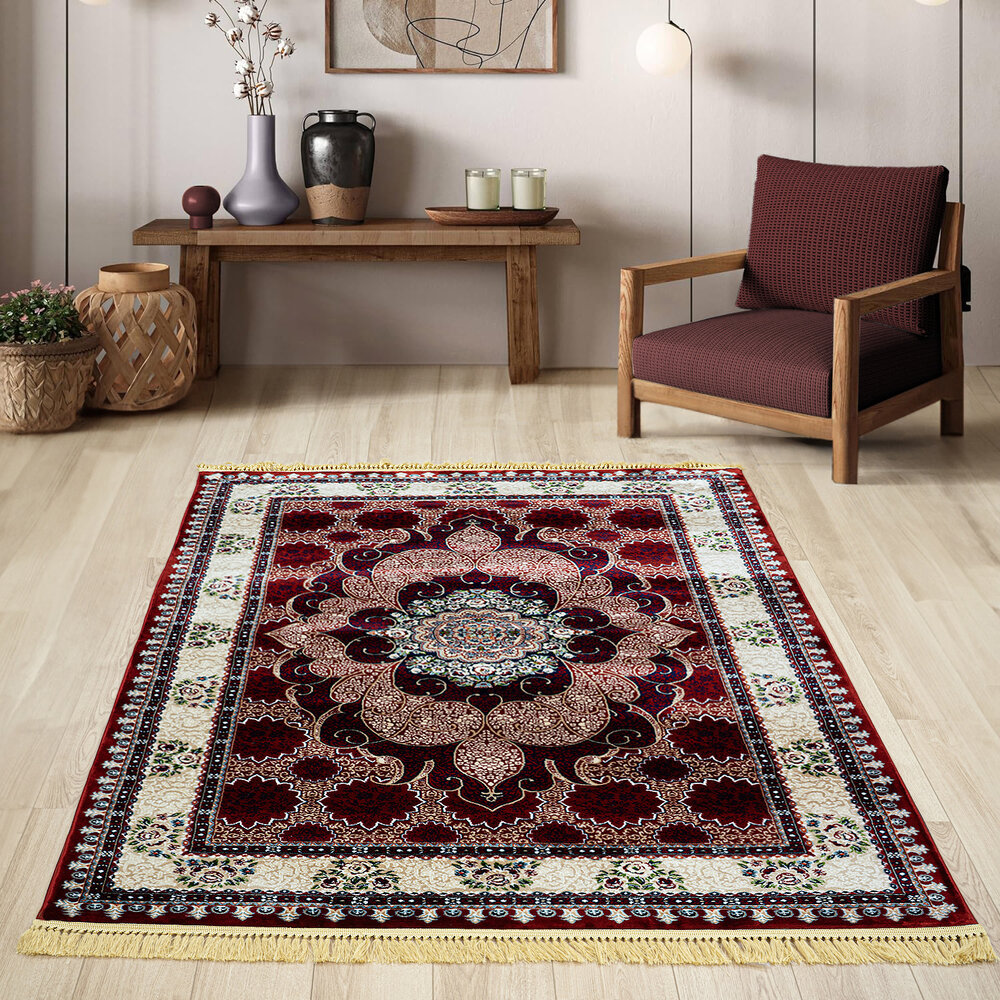 Isfahan Teppich - Oriental Medaillon Floral Classic - Rot / Blau Isfahan Teppich - Oriental Medaillon Floral Classic - Rot / Blau
