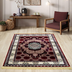 Isfahan Teppich - Oriental Medaillon Floral Classic - Rot / Blau Isfahan Teppich - Oriental Medaillon Floral Classic - Rot / Blau