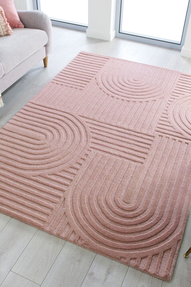 Zen-Teppich - Japandi - Kurzflor - 100% Wolle Modern - Rosa