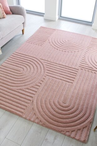 Zen-Teppich - Japandi - Kurzflor - 100% Wolle Modern - Rosa