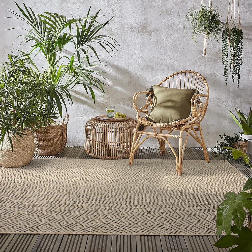 Jute-Look Outdoor-Teppich - Ceres Checkerot Natural / Schwarz Jute-Look Outdoor-Teppich - Ceres Checkerot Natural / Schwarz