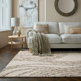 Abstrakter Swirl-Teppich - Kurzflor - 100% Wolle Modern - Natur / Braun / Beige Abstrakter Swirl-Teppich - Kurzflor - 100% Wolle Modern - Natur / Braun / Beige