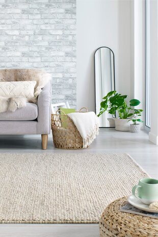 Mineralien Uni Teppich - Kurzflor - Wolle - Ball Modern - Natur / Beige