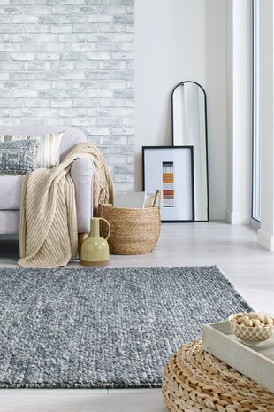 Mineralien Uni-Teppich - Kurzflor - Wolle - Polka dot Modern - Grau Mineralien Uni-Teppich - Kurzflor - Wolle - Polka dot Modern - Grau