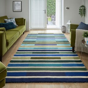 Piano Teppich - Kurzflor - 100% Wolle - Triangle Modern - Grün / Blau Piano Teppich - Kurzflor - 100% Wolle - Triangle Modern - Grün / Blau