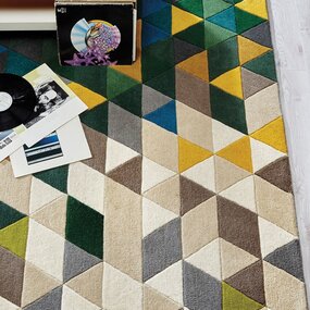 Prisma Teppich - Kurzflor - 100% Wolle - Triangle Modern - Grün / Multi Prisma Teppich - Kurzflor - 100% Wolle - Triangle Modern - Grün / Multi