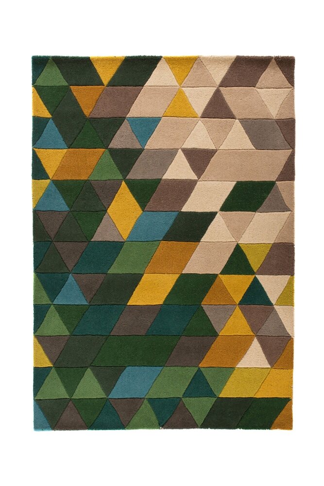 Prisma Teppich - Kurzflor - 100% Wolle - Triangle Modern - Grün / Multi