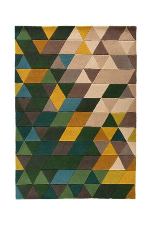 Prisma Teppich - Kurzflor - 100% Wolle - Triangle Modern - Grün / Multi