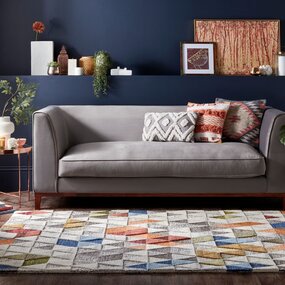 Amari Teppich - Kurzflor - 100% Wolle - Dreieck Design Modern - Natur / Multi Amari Teppich - Kurzflor - 100% Wolle - Dreieck Design Modern - Natur / Multi