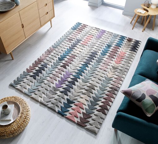 Teppich Archer - Kurzflor - 100% Wolle - Geo Modern - Multi