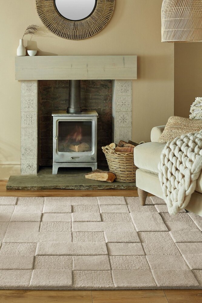 Teppich im Schachbrettmuster - Kurzflor - 100% Wolle Modern - Natur / Beige Teppich im Schachbrettmuster - Kurzflor - 100% Wolle Modern - Natur / Beige