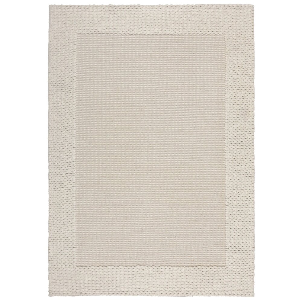 Teppich Rue - Kurzflor - Wolle - Rahmen Modern - Natur / Creme