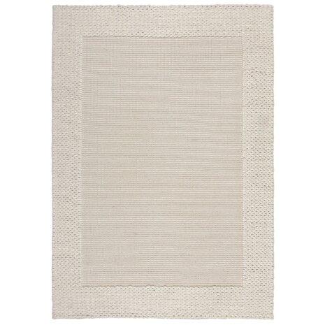 Teppich Rue - Kurzflor - Wolle - Rahmen Modern - Natur / Creme