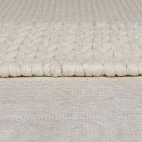 Teppich Rue - Kurzflor - Wolle - Rahmen Modern - Natur / Creme