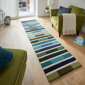 Läufer - Piano Modern Kurzflor - 100% Wolle - Dreieck - Grün / Blau 60X230 Cm Läufer - Piano Modern Kurzflor - 100% Wolle - Dreieck - Grün / Blau 60X230 Cm