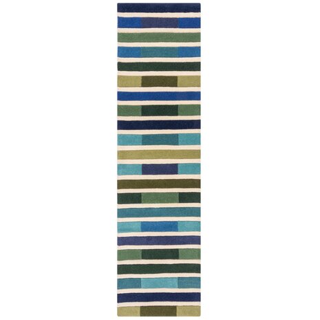 Läufer - Piano Modern Kurzflor - 100% Wolle - Dreieck - Grün / Blau 60X230 Cm Läufer - Piano Modern Kurzflor - 100% Wolle - Dreieck - Grün / Blau 60X230 Cm