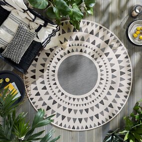 Rund Teppich für In & Outdoor - Shadow Rays Grau/crème - 160 Cm Rund Teppich für In & Outdoor - Shadow Rays Grau/crème - 160 Cm