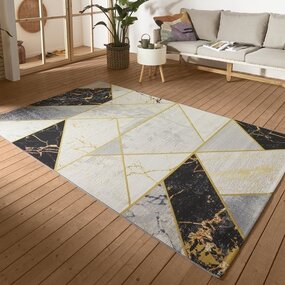 Modern Teppich In & Outdoor - Edles Schwarz/grau/gold Modern Teppich In & Outdoor - Edles Schwarz/grau/gold