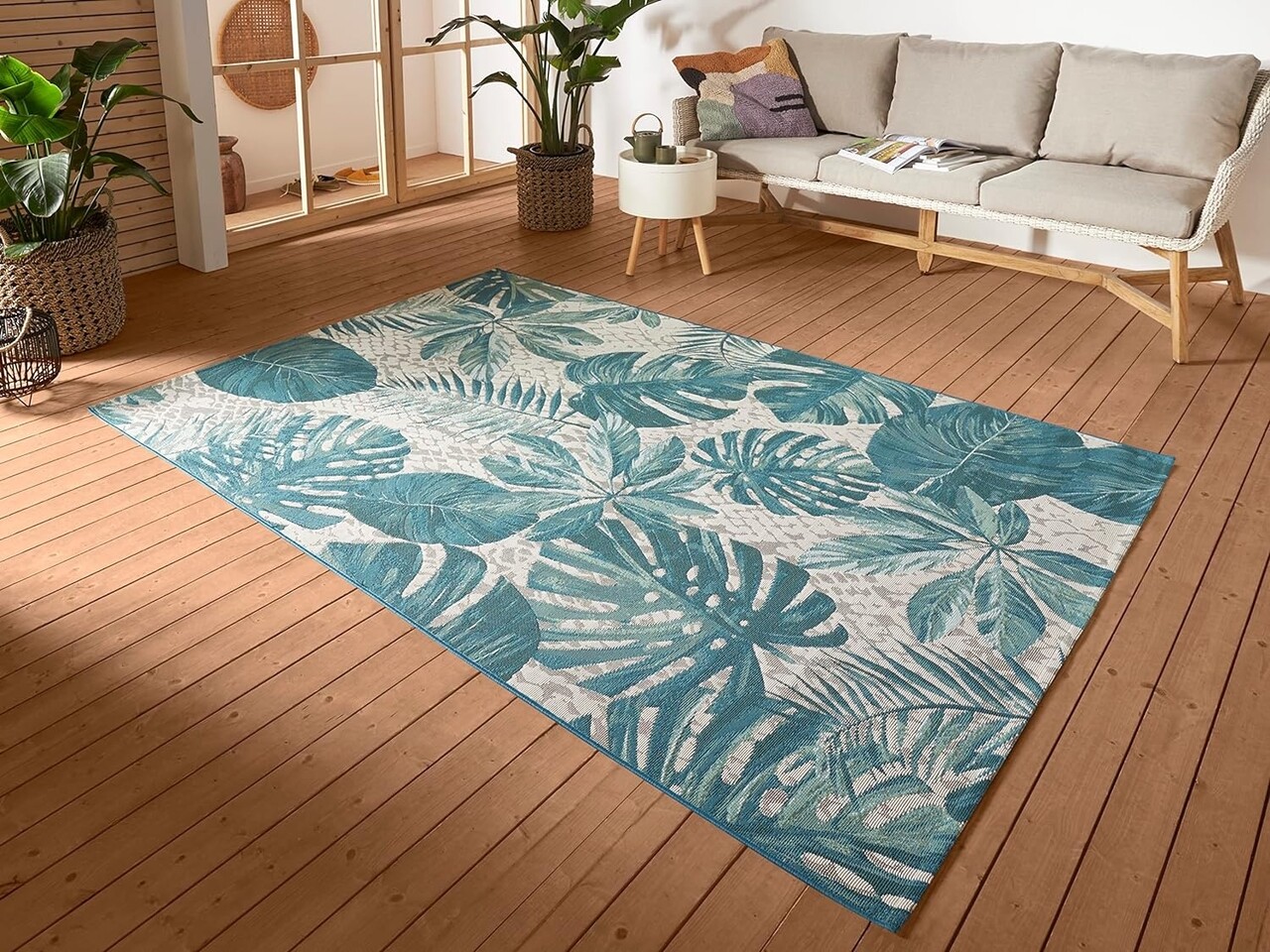 Teppich In & Outdoor - Tropical Leaves Blau
