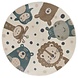 Rund Kinderteppich - Animals Adventures Creme/braun/blau Rund Kinderteppich - Animals Adventures Creme/braun/blau