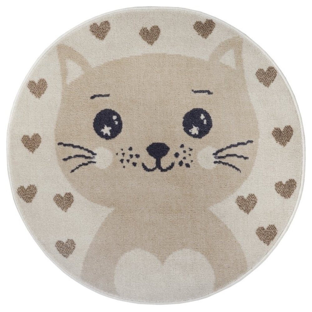 Rund Kinderteppich - Adventures Cat Creme/beige Rund Kinderteppich - Adventures Cat Creme/beige