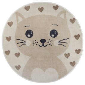 Rund Kinderteppich - Adventures Cat Creme/beige Rund Kinderteppich - Adventures Cat Creme/beige