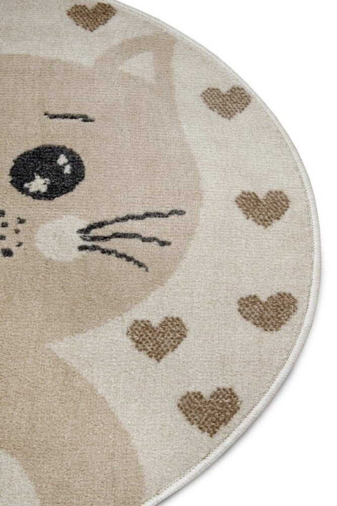 Rund Kinderteppich - Adventures Cat Creme/beige Rund Kinderteppich - Adventures Cat Creme/beige