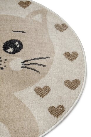 Rund Kinderteppich - Adventures Cat Creme/beige Rund Kinderteppich - Adventures Cat Creme/beige