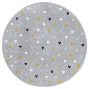 Rund Kinderteppich - Adventures Hearts Grau/multicolour Rund Kinderteppich - Adventures Hearts Grau/multicolour