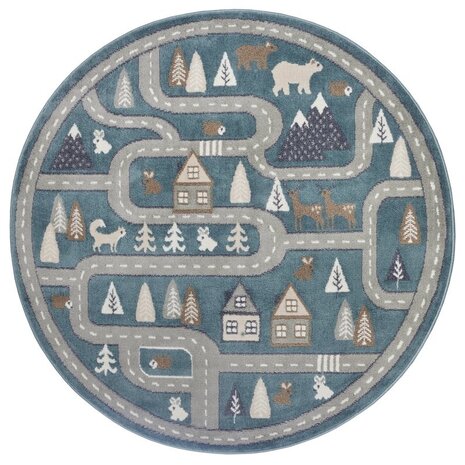 Rund Kinderteppich - Adventures Streets Grün/grau Rund Kinderteppich - Adventures Streets Grün/grau
