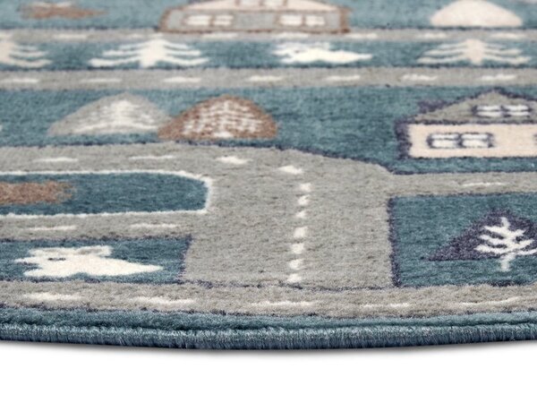 Rund Kinderteppich - Adventures Streets Grün/grau Rund Kinderteppich - Adventures Streets Grün/grau