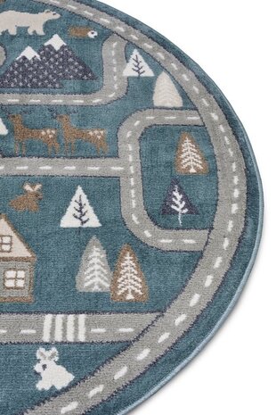 Rund Kinderteppich - Adventures Streets Grün/grau Rund Kinderteppich - Adventures Streets Grün/grau