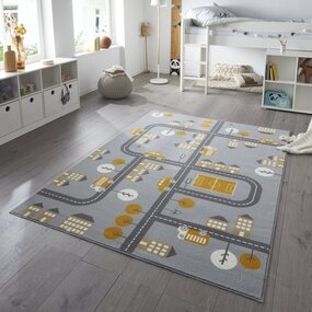 Kinderteppich - Adventures City Design Grau/gelb Kinderteppich - Adventures City Design Grau/gelb