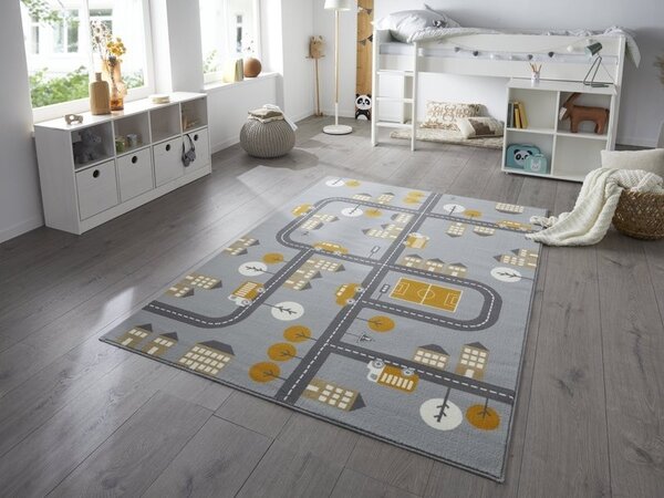 Kinderteppich - Adventures City Design Grau/gelb Kinderteppich - Adventures City Design Grau/gelb