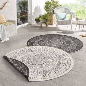 Runde Teppiche In & Outdoor Reversible - Porto Schwarz/creme Runde Teppiche In & Outdoor Reversible - Porto Schwarz/creme
