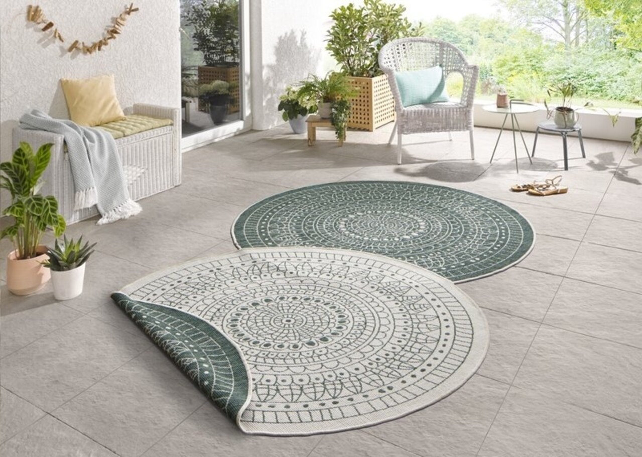 Runde Teppiche In & Outdoor Reversible - Porto Grün/creme