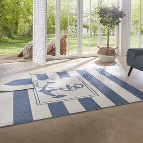 Wendbare Teppiche In & Outdoor - Gandara Anchor Blau/crème Wendbare Teppiche In & Outdoor - Gandara Anchor Blau/crème