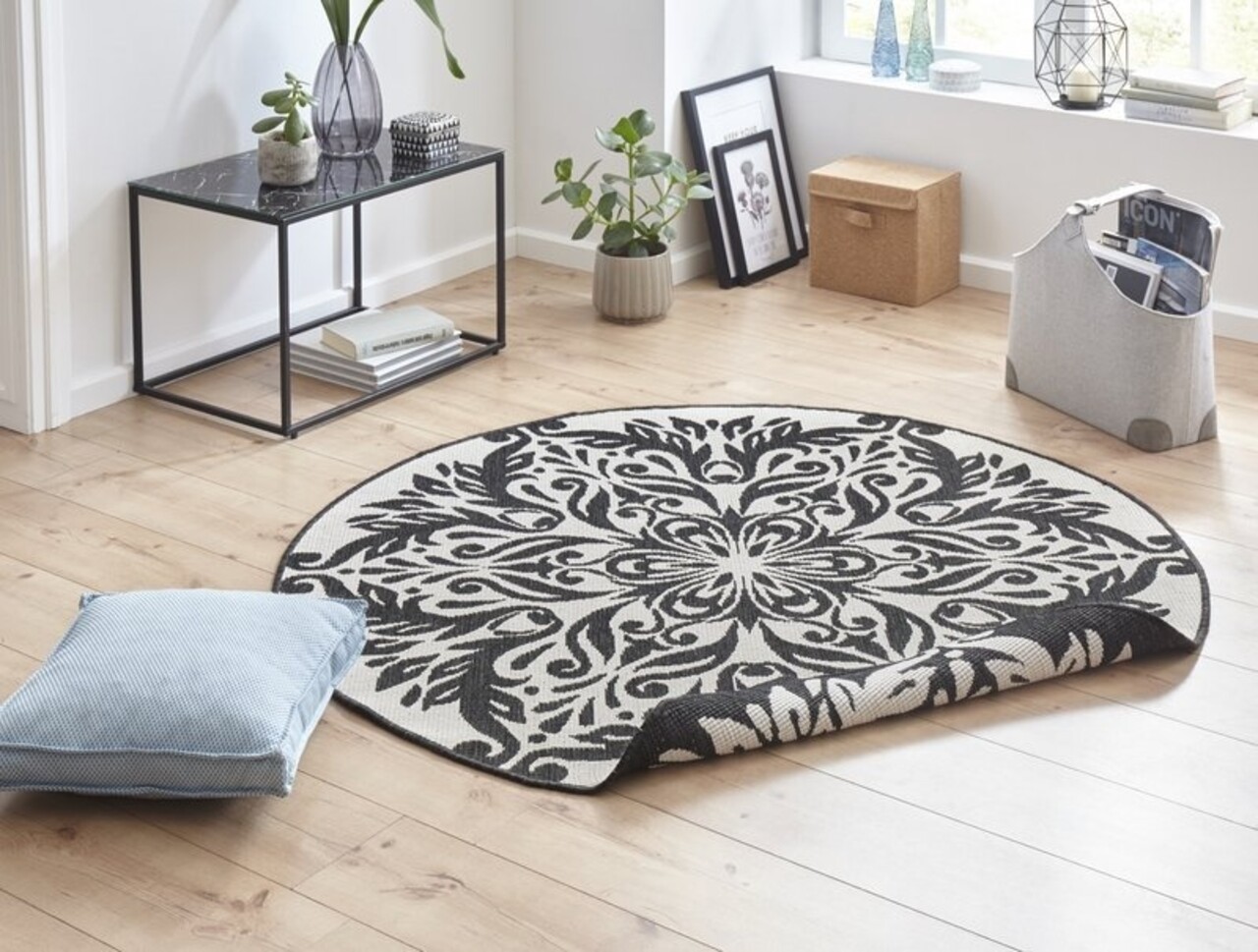 Runde Teppiche In & Outdoor Reversible - Madrid Schwarz/creme Runde Teppiche In & Outdoor Reversible - Madrid Schwarz/creme