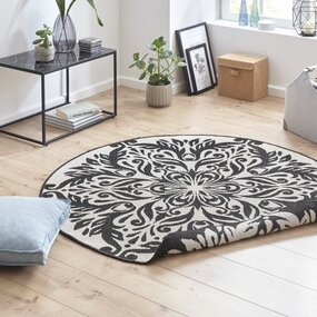 Runde Teppiche In & Outdoor Reversible - Madrid Schwarz/creme Runde Teppiche In & Outdoor Reversible - Madrid Schwarz/creme