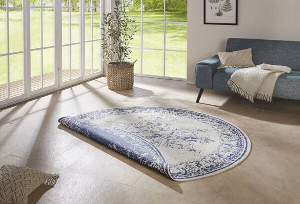 Runde In & Outdoor Reversibel - Borbon Blau/creme Runde In & Outdoor Reversibel - Borbon Blau/creme